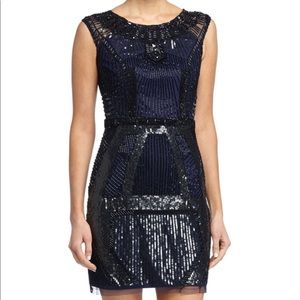 Art Deco Beaded Cocktail Dress Navy/Black